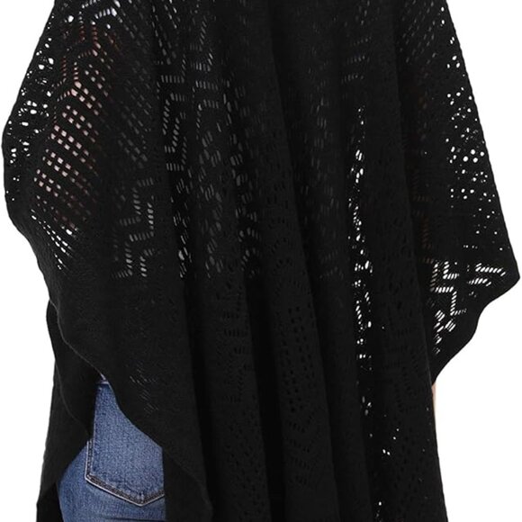 Knit Shawl Wrap for Women - Soul Young Ladies Fringe Knitted Poncho Cardigan Cap - Picture 6 of 7